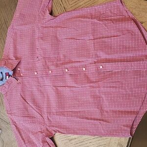 Tommy Hilfiger Red and White Check Short-Sleeve Button-Down Shirt XL
